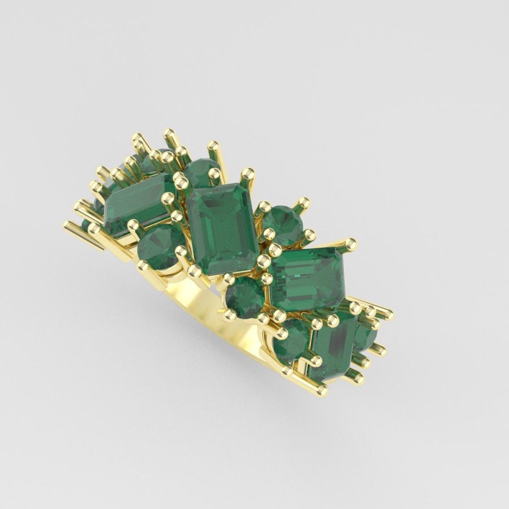 Anillo de Oro Amarillo con Piedras Verdes