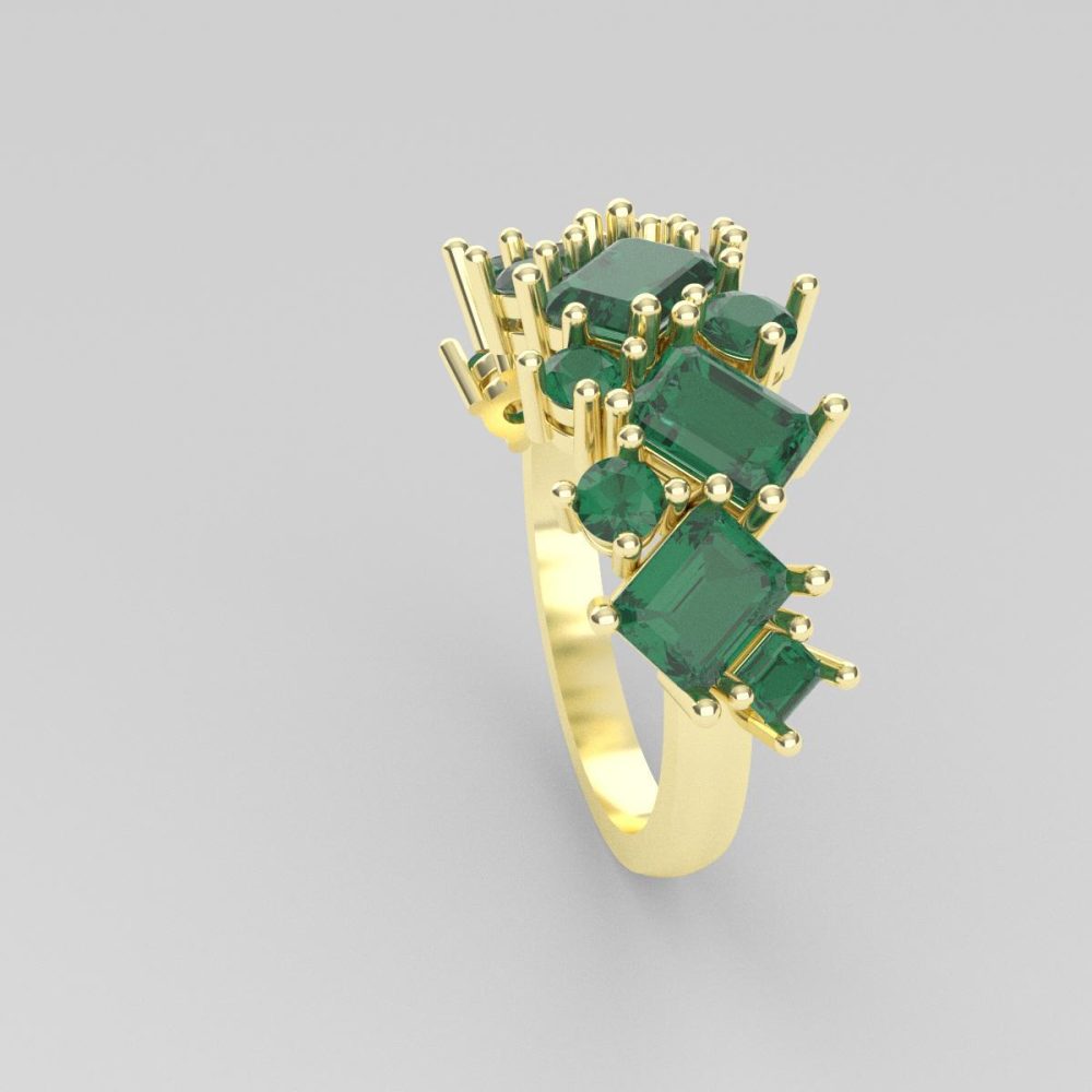 Anillo de Oro Amarillo con Piedras Verdes - Image 2