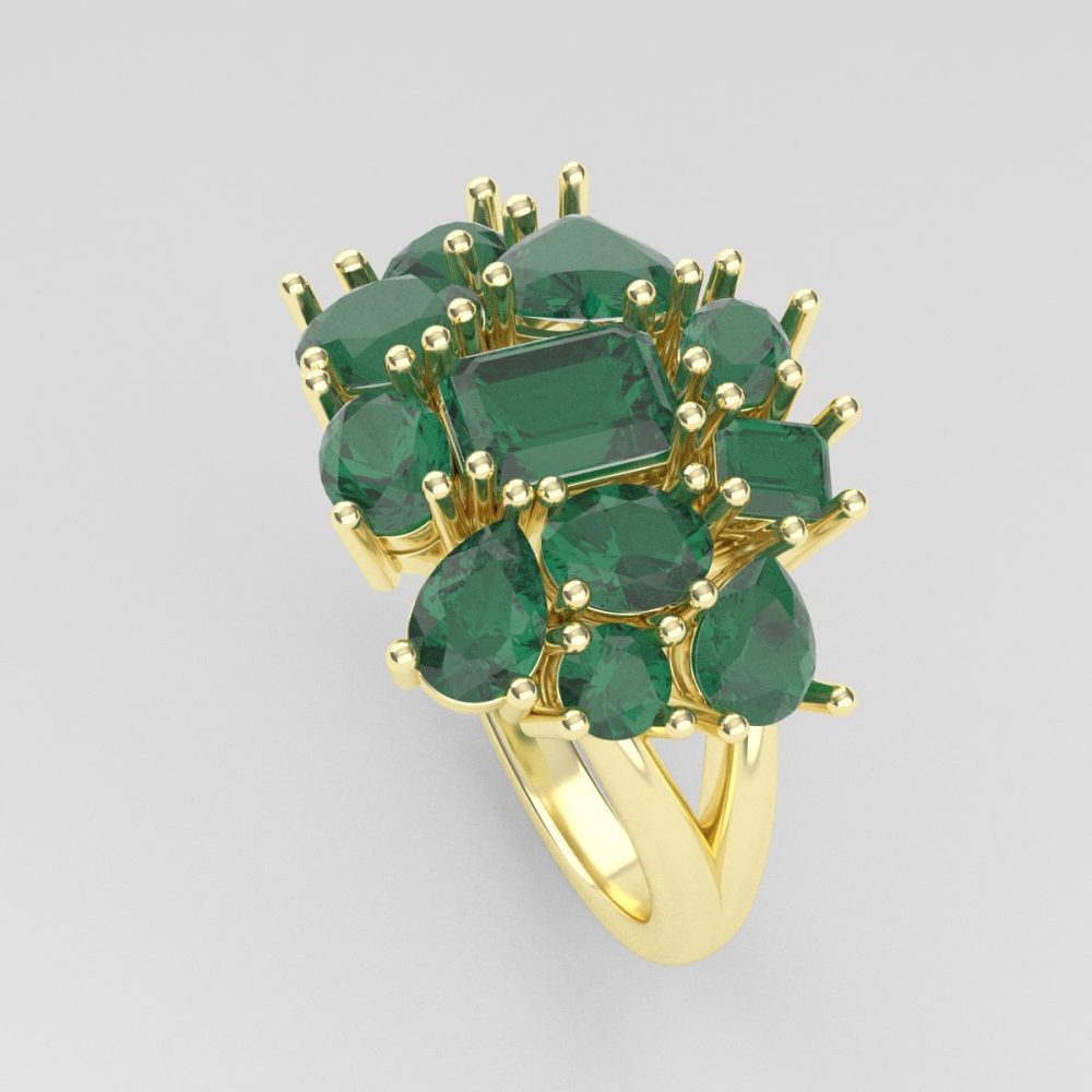 Anillo de Oro Amarillo con Piedras Verdes Variadas