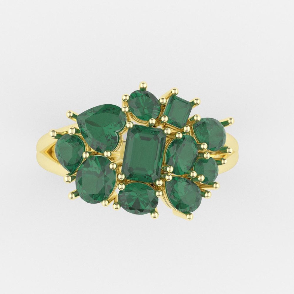 Anillo de Oro Amarillo con Piedras Verdes Variadas - Image 4