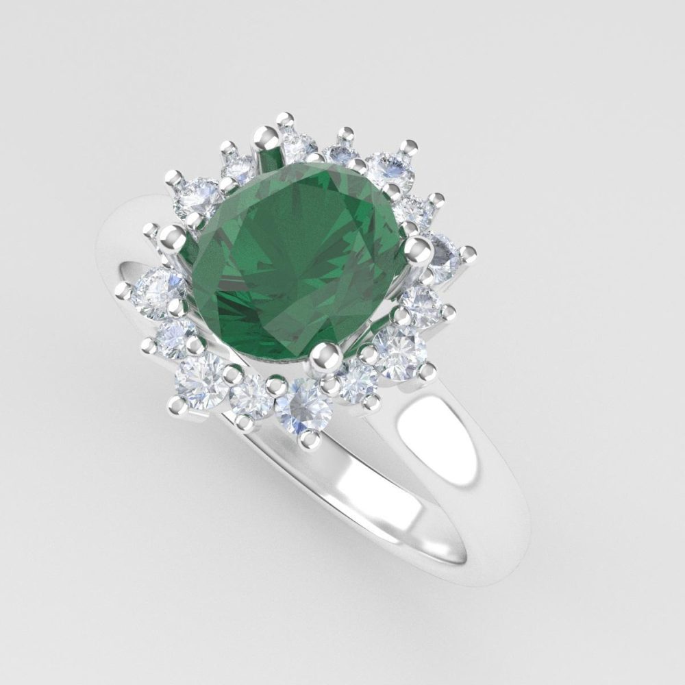 Anillo de Plata con Piedra Verde y Diamantes