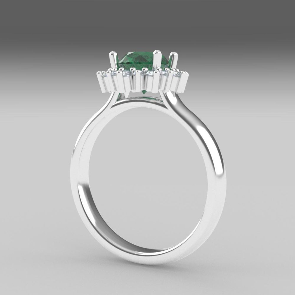 Anillo de Plata con Piedra Verde y Diamantes - Image 3