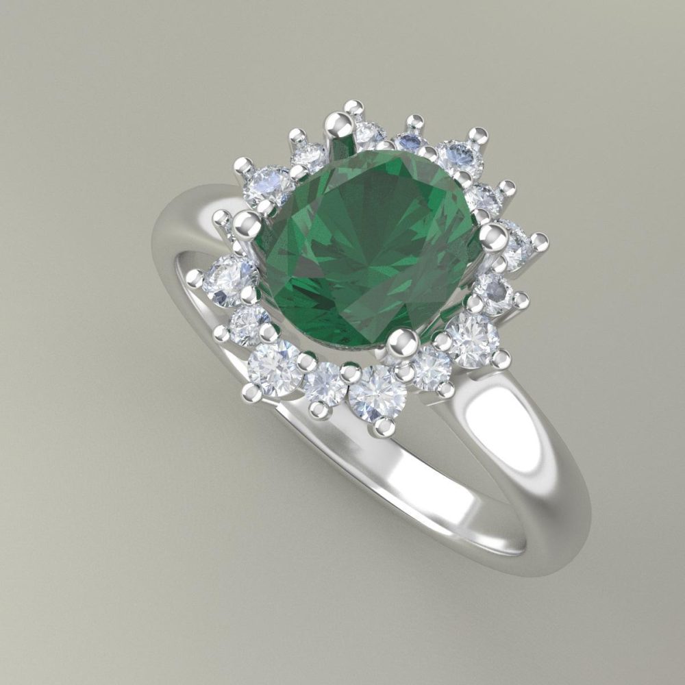 Anillo de Plata con Piedra Verde y Diamantes - Image 4