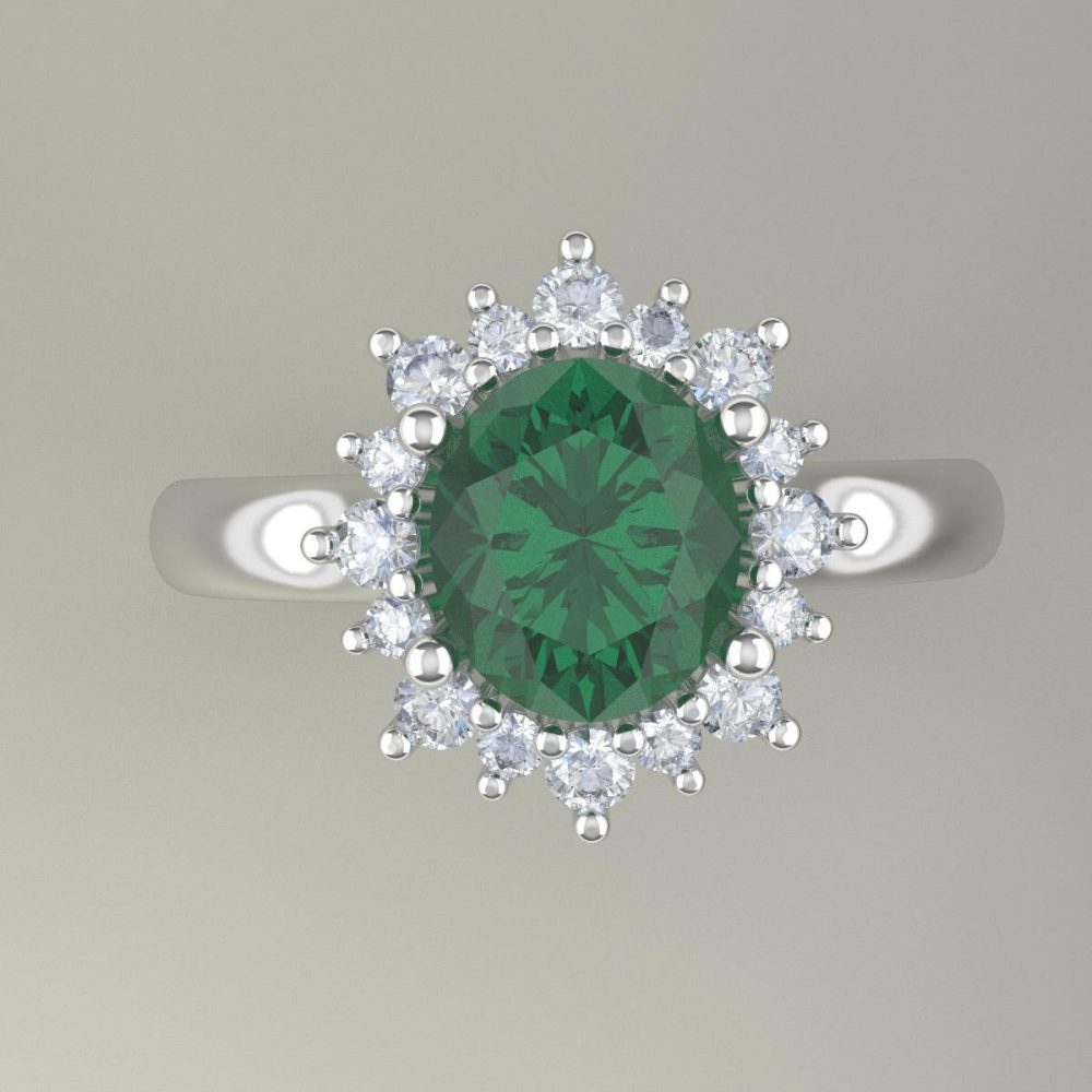 Anillo de Plata con Piedra Verde y Diamantes - Image 2