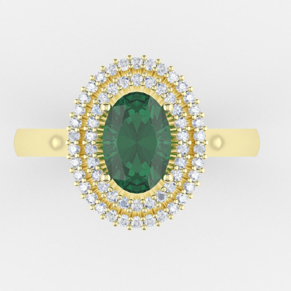 Anillo de Oro Amarillo con Piedra Verde y Halo de Diamantes - Image 3