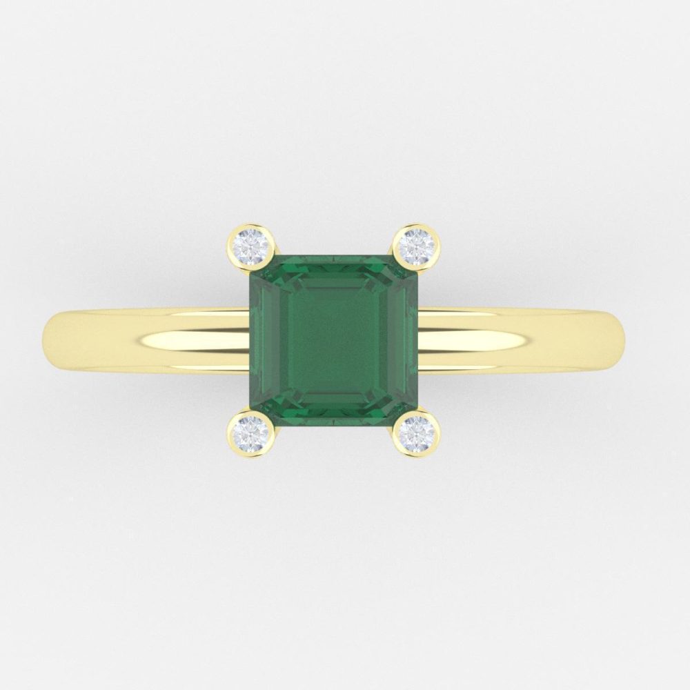 Anillo de Oro Amarillo con Piedra Verde Cuadrada y Diamantes - Image 4