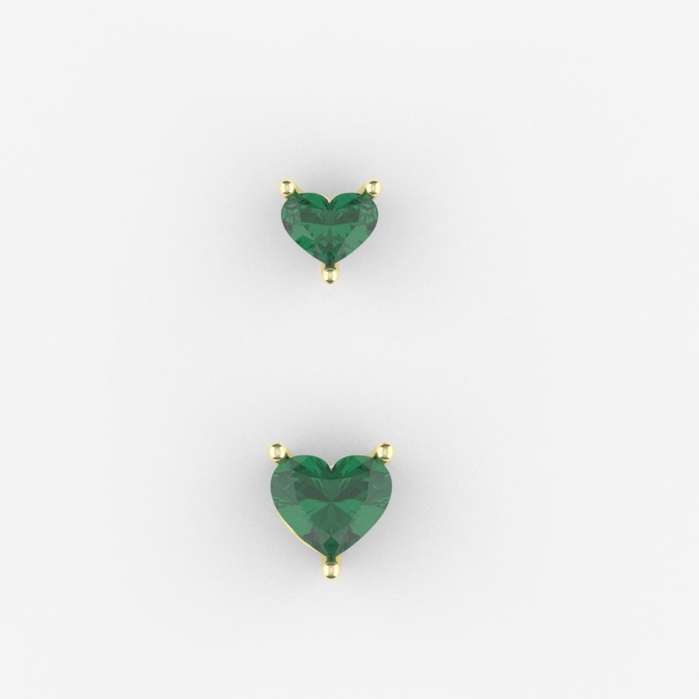 Aretes de Oro Amarillo con Piedras Verdes en Forma de Corazón - Image 2