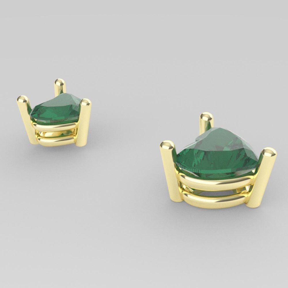 Aretes de Oro Amarillo con Piedras Verdes en Forma de Corazón - Image 3