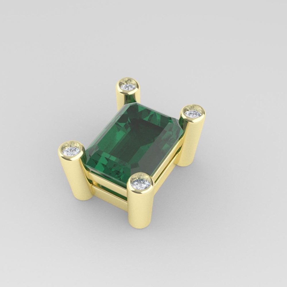 Anillo de Oro Amarillo con Piedra Verde Rectangular y Diamantes - Image 2